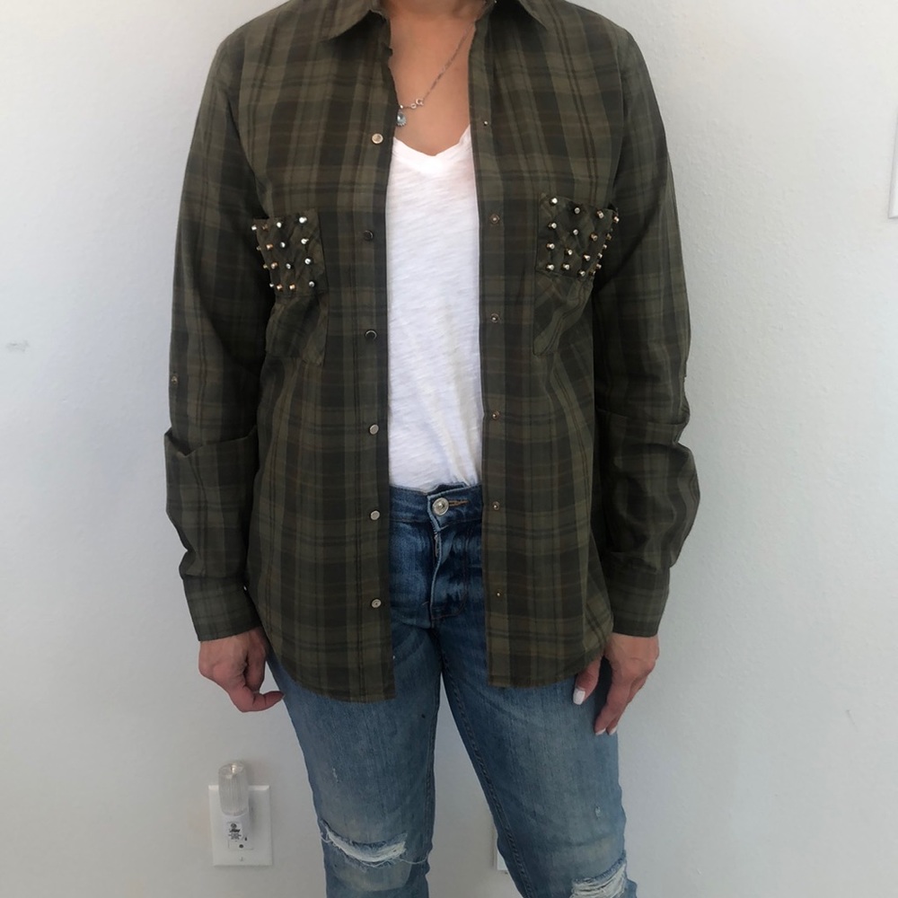 Zara Army Green Studded Flannel